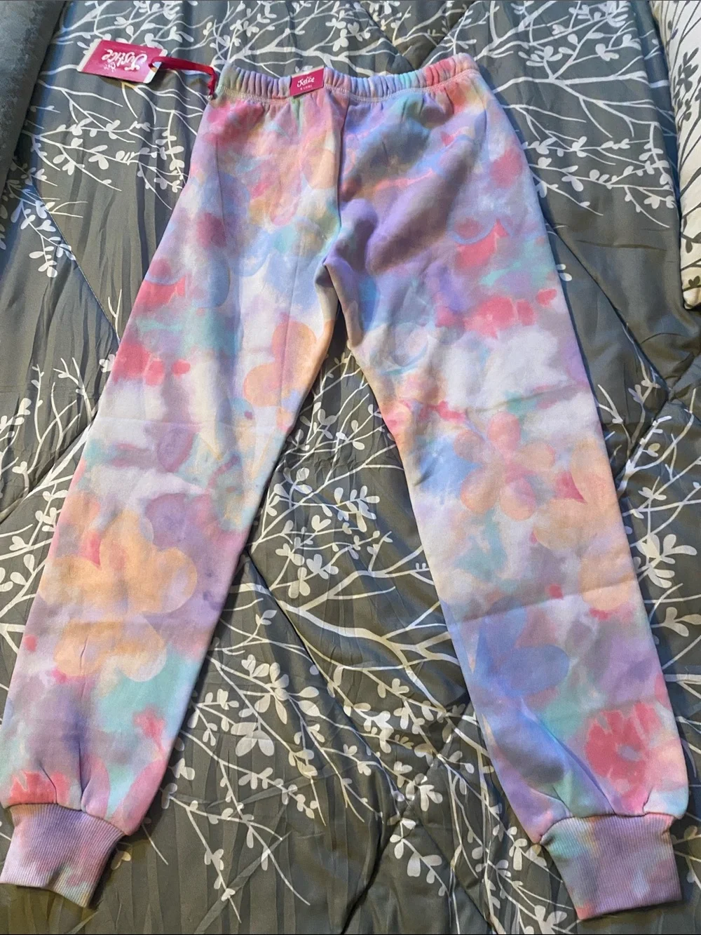 Justice Pastel Tie-Dye Fleece Everyday Joggers - Pink, Purple, Blue, Mint-S 7/8